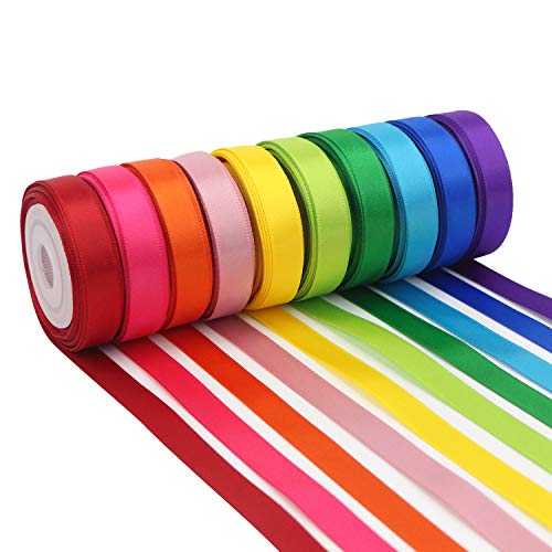 Regenbogenband, einfarbig, 10 Farben, doppelseitiges Satinband für Geschenkverpackungen, Happy Birthday-Party-Dekorationen, 0,95 cm x 4,5 m, insgesamt 45,7 m pro Packung Regenbogenband, einfarbig, 10 Farben, doppelseitiges Satinband für Geschenkverpackungen, Happy Birthday-Party-Dekorationen, 0,95 cm x 4,5 m, insgesamt 45,7 m pro Packung von ADSUBHSJFAKK