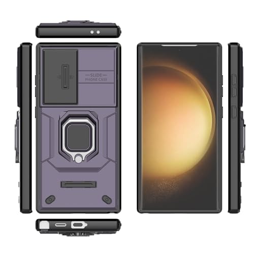 ADVDJBV Telefonmode Kompatibel mit Samsung Galaxy S24 Ultra 5G Handyhülle Slim Case Kickstand Phone Case PC & TPU Phone Case Cover Push Window Phone Case Handyhülle(Purple) von ADVDJBV