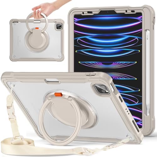 Tablet-Hülle Hülle kompatibel mit iPad Air 5/4 10,9'' 2022/2020/Pro 11 2021/2020/2018, Hart-PC+TPU Slim Case 360 ​​Grad drehbarer Griff Standhalterung Heavy Duty Rugged Cover W Kickstand Schultergurt, von ADVDJBV