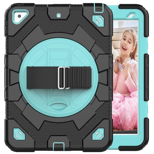 Tablet-Hülle Tablet-Hülle kompatibel mit iPad 10.2/10.5 (2021)/2020/2019 2018/2020 Hülle TPU + Hart-PC Ganzkörperhülle mit 360-Grad-Drehständer und Handschlaufe Robuste Abdeckung, stoßfeste, sturzsich von ADVDJBV