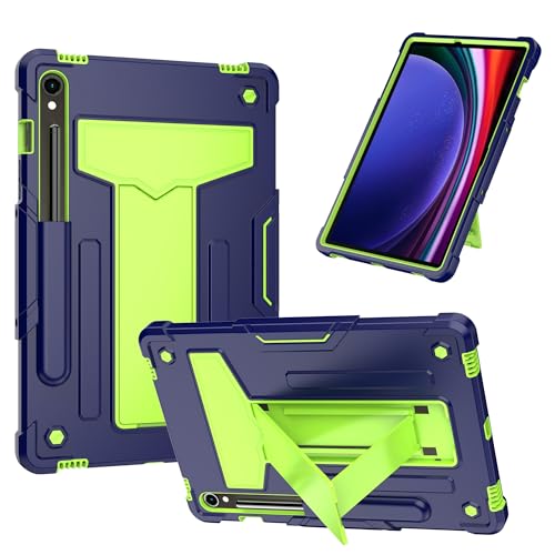 Tablet-Hülle Hülle kompatibel mit Samsung Galaxy Tab S9 FE SM-X510/SM-X516 11 Zoll, mit Ständer, dreilagige Hybrid-Ganzkörperhülle, robuste, stoßfeste Fallschutzhülle Tablet-Startseite(NAVYBLUE+OLIVIN von ADVDJBV