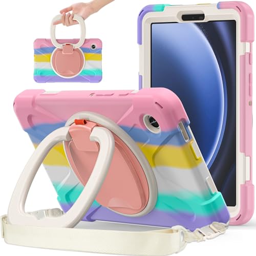 Tablet-Hülle Stoßfeste, robuste TPU-Hülle, kompatibel mit Samsung Galaxy Tab A9 8,7 Zoll 2023 Modell (SM-X110/SM-X115), drehbarer Ständergriff, Schultergurt, Schutzhülle, sturzsicher, stoßfest Tablet- von ADVDJBV