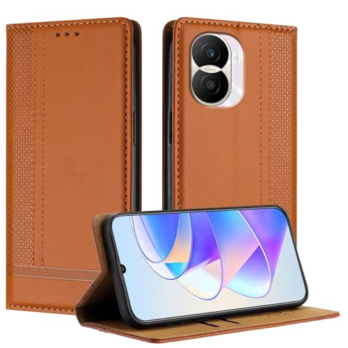Telefonzubehör Kompatibel mit Honor X40i 5G Hülle Wallet, PU Leder Flip Folio Hülle mit Kartenhalter Klapphülle Kickstand [Stoßfeste TPU Innenschale] Ultradünne Slim Handyhülle Telefonabdeckung(Brown) von ADVDJBV