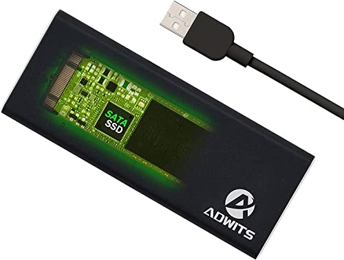ADWITS SSD Festplattengehäuse für SATA NGFF M.2 SSD Festplatten | USB 3.0 Gehäuse auf M.2 Adapter (NGFF) | UASP Unterstützung, Schwarz von ADWITS