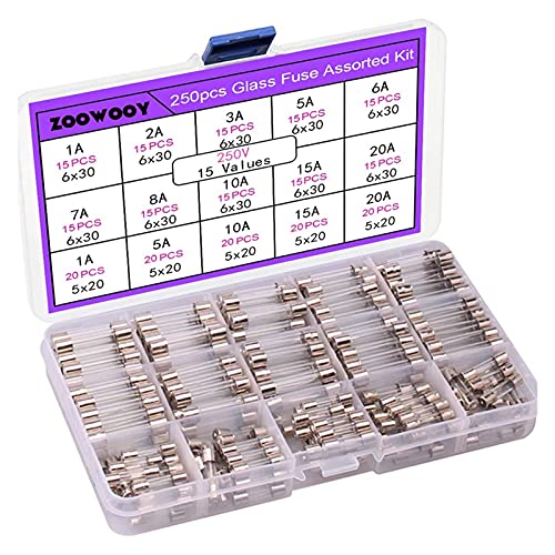 Sicherungen, 250-teiliges Sortiment an flinken Glassicherungen, 250 V, 1 A, 2 A, 3 A, 5 A, 6 A, 7 A, 8 A, 10 A, 6 x 30, 5 x 20 mm, flinke Glassicherungskastensicherungen JIZTGEDM (Color : 250pcs) von ADovz