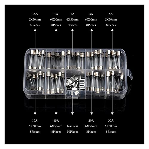 Sicherungen 72/100 Teile/Satz Flinke Glasrohrsicherungen, sortiertes Kit 5 x 20 mm/6 x 30 mm flinke Glassicherungen 0,2–30 Ampere Sicherungen JIZTGEDM (Color : D) von ADovz