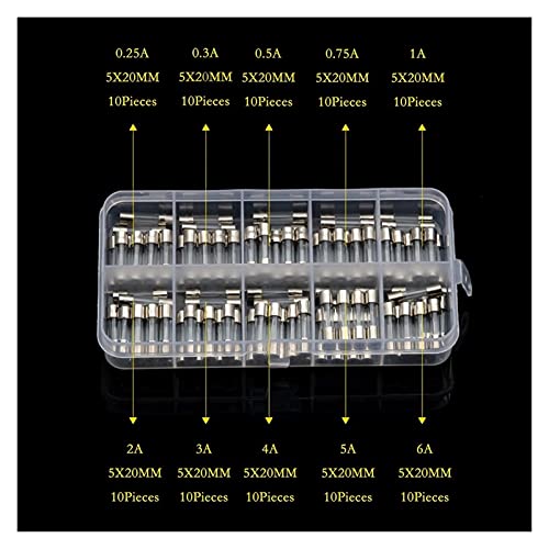 Sicherungen 72/100 Teile/Satz Flinke Glasrohrsicherungen, sortiertes Kit 5 x 20 mm/6 x 30 mm flinke Glassicherungen 0,2–30 Ampere Sicherungen JIZTGEDM (Color : XS) von ADovz