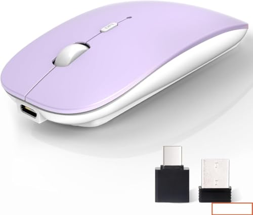 AE WISH ANEWISH Kabellos Bluetooth Maus with USB-C-Adapter wiederaufladbare Leise Mini Maus Kabellos für Mac Laptop PC Computer Tablet Android and Windows (Tri-Mode-violett) von AE WISH ANEWISH