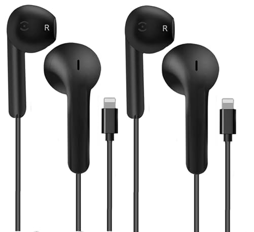 iPhone-Ohrhörer mit Kabel, Apple-MFi-zertifizierte In-Ear-Lightning-Kopfhörer, kompatibel mit iPhone 14/13/12/11/8/7/X/Pro/Pro Max iPad (schwarz), 2 Stück von AEAOA
