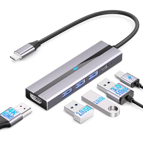 AEARJOHN USB C Hub (5 in 1) Aluminiumgehäuse, Typ C zu USB-C PD100W, 4K HDMI, USB 3.0, 2 x USB 2.0 von AEARJOHN