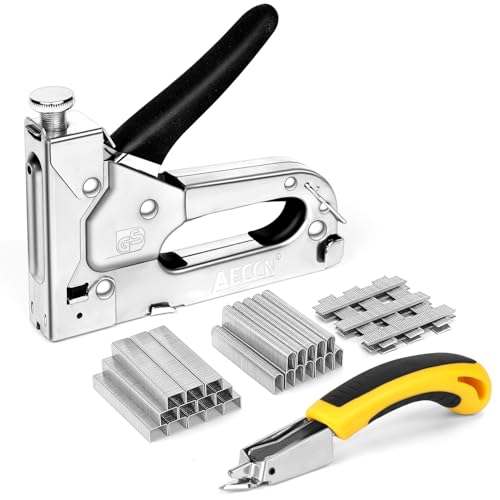 AECCN Handtacker Set - 3 in 1 Tacker für Holz Stoff Möbel Dachpappe - Tackerpistole mit 2100 Klammern - TÜV GS Geprüft - Inkl Klammerentferner von AECCN