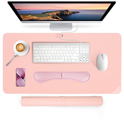 AECCN Leather Desk Mat and Keyboard Wrist Rest Set - Girlish Pink 80 X 40 cm von AECCN