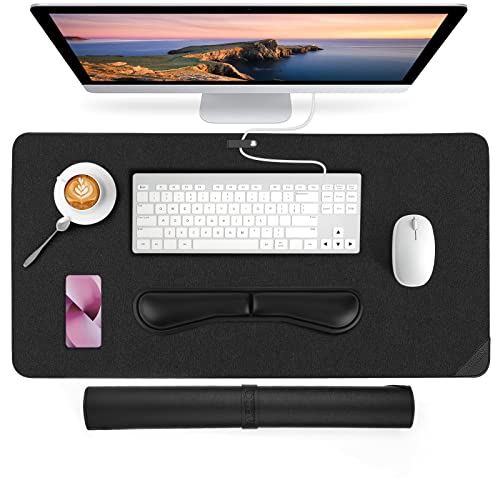 AECCN Leather Desk Mat and Keyboard Wrist Rest Set - Obsidian Black 80 X 40 cm von AECCN