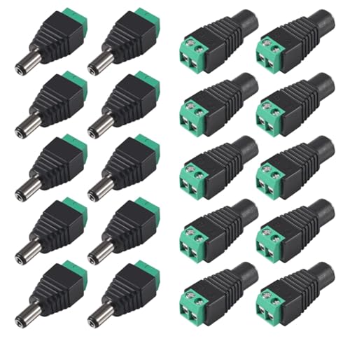 AEDIKO 10 Pairs DC Power Connector 5.5mm x 2.1mm 12V Power Jack Adapter 10x Male and 10x Female for Led Strip CCTV Security Camera Cable Wire Ends Plug Barrel Adapter von AEDIKO