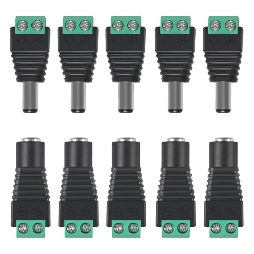 AEDIKO 5 Pairs DC Power Connector 5.5mm x 2.1mm 12V Power Jack Adapter 10x Male and 10x Female for Led Strip CCTV Security Camera Cable Wire Ends Plug Barrel Adapter von AEDIKO