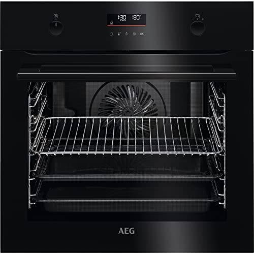 AEG BPE535060B Einbau-Backofen / Pyrolyse Selbstreinigung / Serie 6000 mit Ringheißluft: gleichmäßige Garergebnisse auf 3 Ebenen / Made in Germany / 45 Automatikprogramme / LED-Touchdisplay / Schwarz von AEG