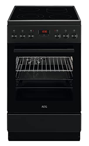 AEG CCB54482BB 50 cm Standherd mit Glaskeramik-Kochfeld / Bräterzone / Mehrkreiskochzone / Versenkknebel / Grillfunktion / Display mit Uhr / A von AEG