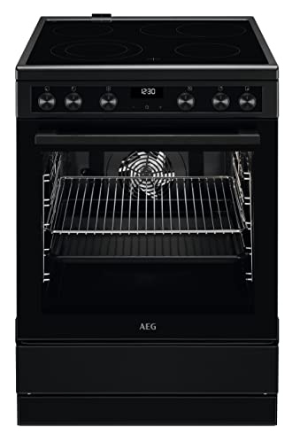 AEG CCB6445BBB 60 cm Standherd mit Glaskeramik-Kochfeld / Bräterzone / Mehrkreiskochzone / Versenkknebel / Touch-Bedienung / Grillfunktion / Display mit Uhr / A von AEG