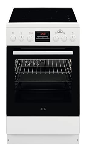 AEG CIB56484BW 50 cm Standherd mit Induktions-Kochfeld / SteamBake – mit Feuchtigkeitszugabe / Versenkknebel / Grillfunktion / Display mit Uhr / Kindersicherung / A von AEG