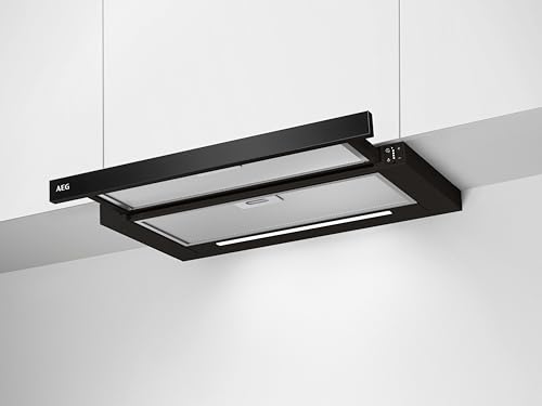 AEG DPE5660B Flachschirm-Dunstabzugshaube – Abluft oder Umluft – max. 600 m³/h im Abluftbetrieb mit max. 68 dB(A) – Energiekl. A – LED-Beleuchtung – Druck-Tasten – Schwarz von AEG
