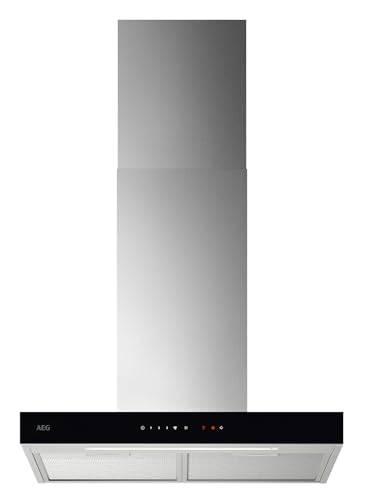 AEG Dunstabzugshaube Serie 6000 mit Lüften-Funktion 60cm – Kaminhaube mit Glas – Ab- und Umluft – max. 730 m³/h im Abluftbetrieb mit max. 74 dB(A) – Touch-Bedienung – Edelstahl – GB67D61HL von AEG