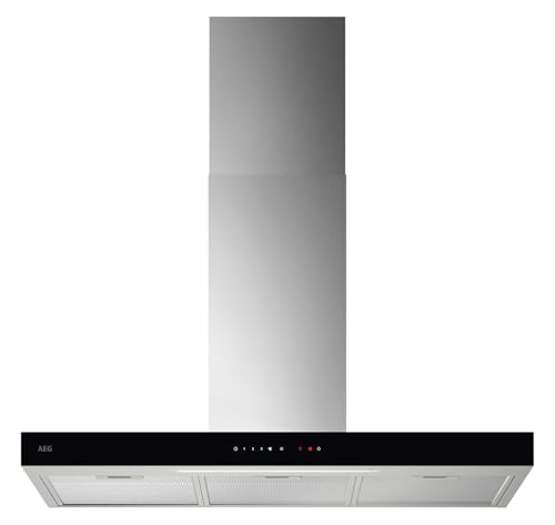 AEG Dunstabzugshaube Serie 6000 mit Lüften-Funktion 90cm – Kaminhaube mit Glas – Ab- und Umluft – max. 730 m³/h im Abluftbetrieb mit max. 74 dB(A) – Touch-Bedienung – Edelstahl – GB67D91HL von AEG