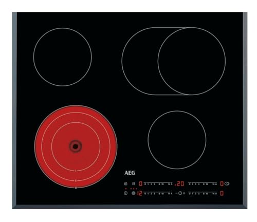 AEG Glaskeramikkochfeld autark 60cm / 4 Zonen mit Bräter- und Dreikreiskochzone für mehr Flexibilität / 14 Stufen / Facettenrahmen / Timer / DirectSlider-Bedienung / Kindersicherung / HRB64470FB von AEG