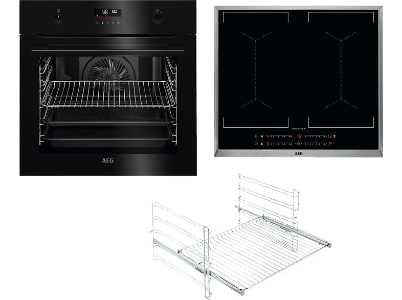 AEG KOMB506PDI Serie 6000 mit SurroundCook Ringheißluftsystem (mit Pyrolyse), Einbaubackofenset (Induktionskochfeld, A+, 71 l) von AEG