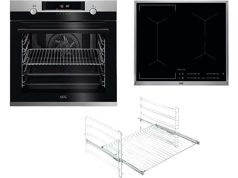 AEG KOMB55PIS3 Serie 6000 mit SteamBake Feuchtigkeitszugabe (mit Pyrolyse), Einbaubackofenset (Induktionskochfeld, A+, 71 l) von AEG