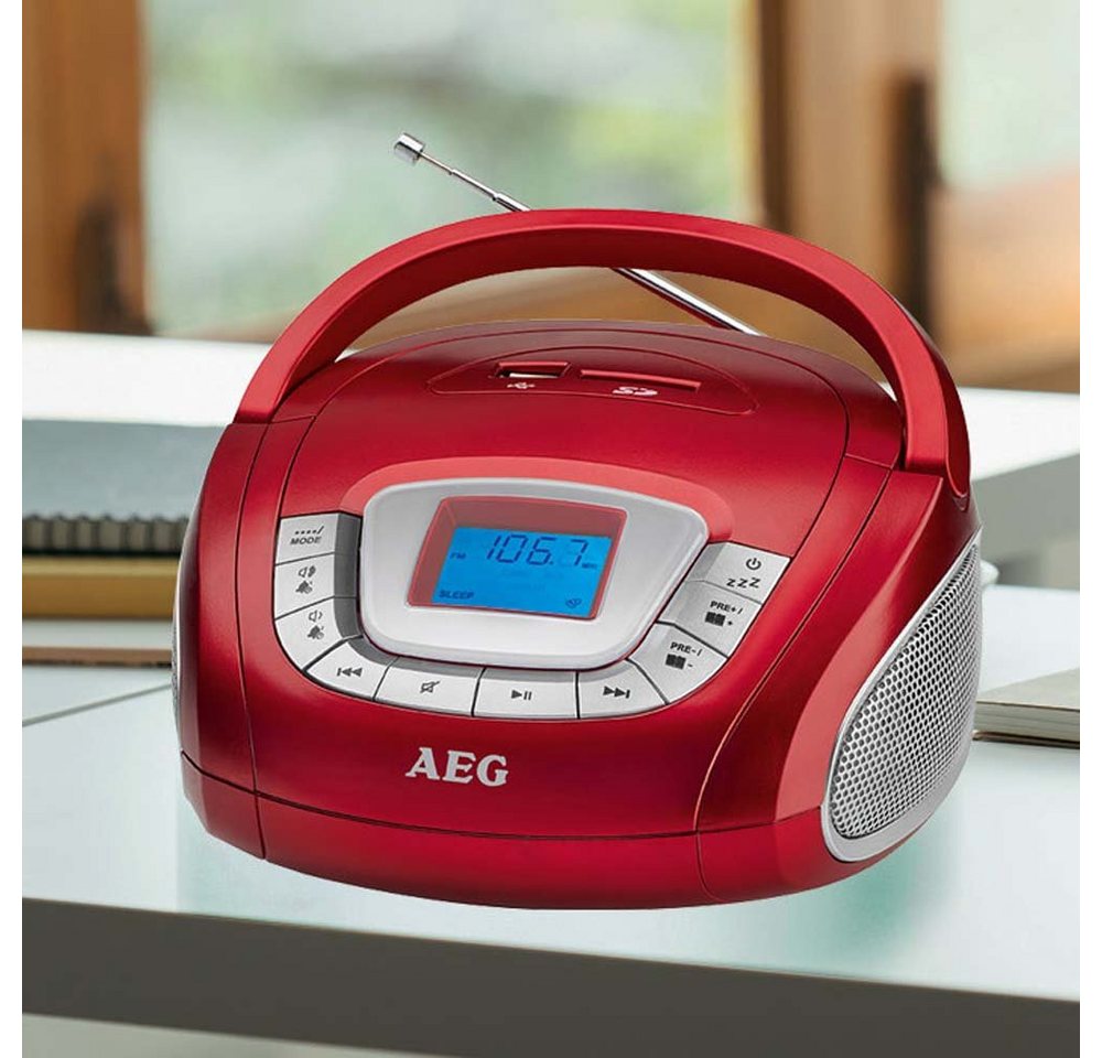 AEG Radio (Radio mit USB und SD Slot Stereoanlage rot Musikanlage MP3 Wecker Uhr) von AEG
