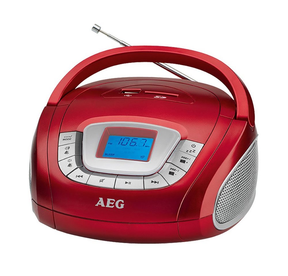 AEG Radio (Radio mit USB und SD Slot Stereoanlage rot Musikanlage MP3 Wecker Uhr) von AEG