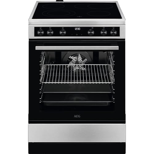 AEG Standherd mit Glaskeramik-Kochfeld 60 cm/Bräterzone/Mehrkreiskochzone/Versenkknebel/Touch-Bedienung/Grillfunktion/Display mit Uhr/A / CCB644OCBM von AEG