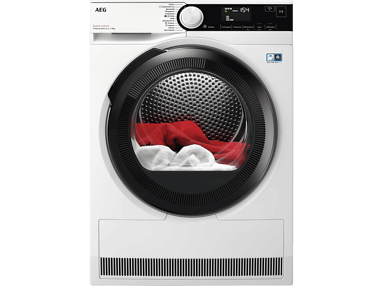 AEG TR8T70680 Wärmepumpentrockner Serie 8000 AbsoluteCare® mit Trommelsteuerung (8 kg, A+++, Weiß / Schwarz Weiß) von AEG