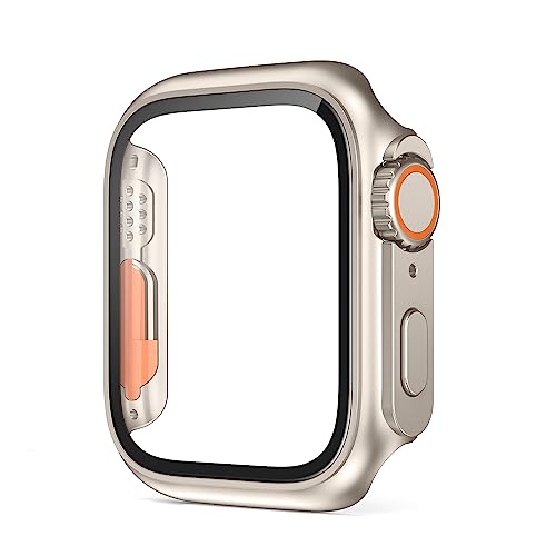 AEMALL Ändern Sie zu Ultra für Apple Watch Gehäuse 45 mm 41 mm 44 mm 40 mm Glasoptik Upgrade auf 49 mm PC feste Abdeckung iWatch 8 7 SE SE 2 6 5 4 (Farbe: Titangold, Größe: 45 mm) von AEMALL