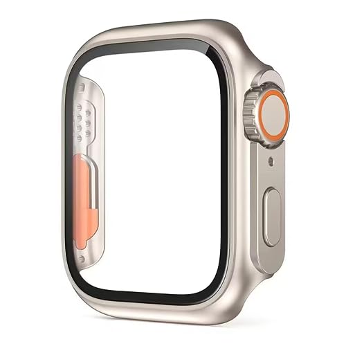 AEMALL Change To Ultra 49 mm Displayschutzfolie für Apple Watch Gehäuse 40 mm 44 mm 45 mm 41 mm PC-Abdeckung Glasfolie iWatch Serie 8 7 6 5 4 SE (Farbe: Titangold, Größe: 44 mm) von AEMALL