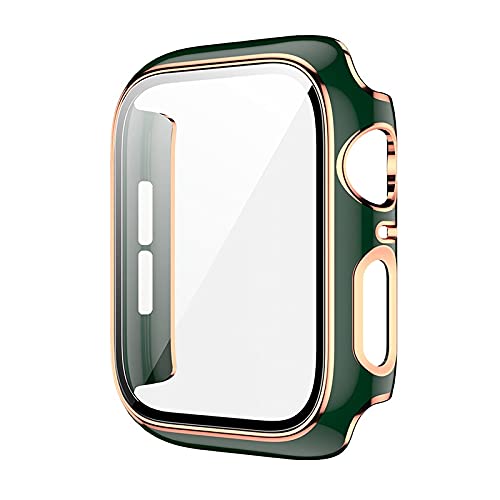 AEMALL Glas + Abdeckung für Apple Watch Gehäuse 45 mm 41 mm 44 mm 40 mm zweifarbiger Displayschutz Bumper iWatch Serie 8 7 6 SE 5 4 3 42 mm 38 mm (Farbe: Grün Roségold, Größe: Serie 4 5 6 Se 40 mm) von AEMALL