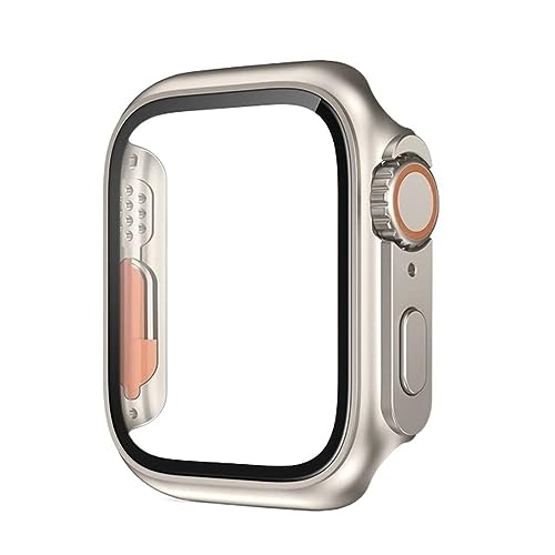 AEMALL Glashülle für Apple Watch 44 mm, 45 mm, 41 mm, 40 mm, 42 mm, 38 mm, Displayschutzfolie, Abdeckung wechseln, Ultra Bumper iWatch Serie 8, 7, SE, 6, 5, 3 (Farbe: Titangold, Größe: 42 mm) von AEMALL