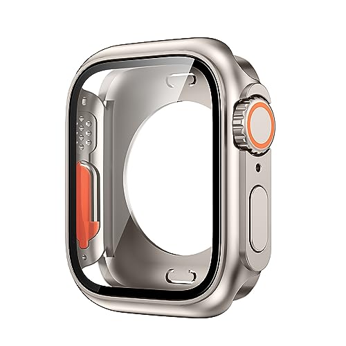 AEMALL Upgrade auf Ultra Watch Gehäuse für Apple Watch 44 mm 45 mm 40 mm 41 mm Hart-PC vordere und hintere Stoßstange Gehäuse iwatch Serie 8 7 6 5 4 SE Abdeckung (Farbe: Titangold, Größe: 45 mm) von AEMALL