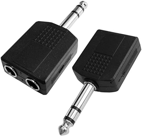 AERZETIX - C43825 - Set von 2 - Adapter Stecker Y - Klinke 6.35mm Stereo männlich - Doppel Klinke 6.35mm Stereo weibliche - Steckdosenleiste von AERZETIX