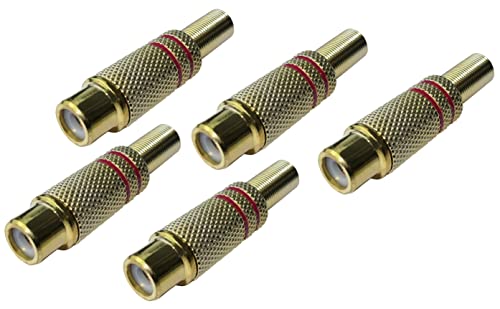 AERZETIX - C52751 - Set mit 5 goldenen Cinch-buchsen/stecker RCA weiblich mit Feder/kabelschutz und 2 roten fixierringen - länge 43 mm - zum löten - Goldfarbe von AERZETIX