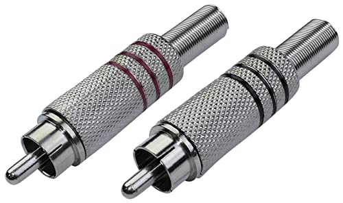 AERZETIX - C53625 - Set mit 2 geraden cinch-steckern/männlich 1 rot und 1 schwarz mit kabelschutz - länge 51 mm - lötzinn - silber/nickelfarben von AERZETIX
