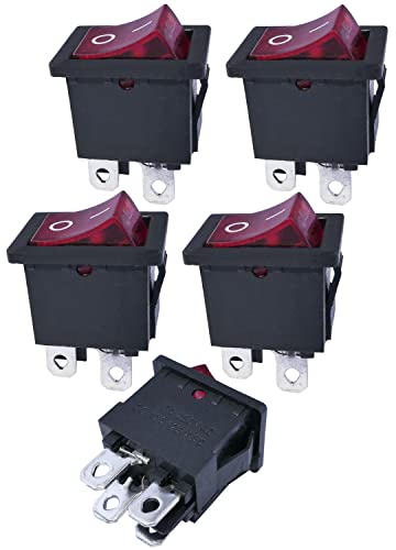 AERZETIX - C57304 - Set mit 5 rechteckige Einbauschalter 12x17 mm wippschalter mit 4.7 mm kabelschuhen - DPST ON-OFF 6A/250 V - 4 stifte/pins - rotes licht - aus kunststoff von AERZETIX
