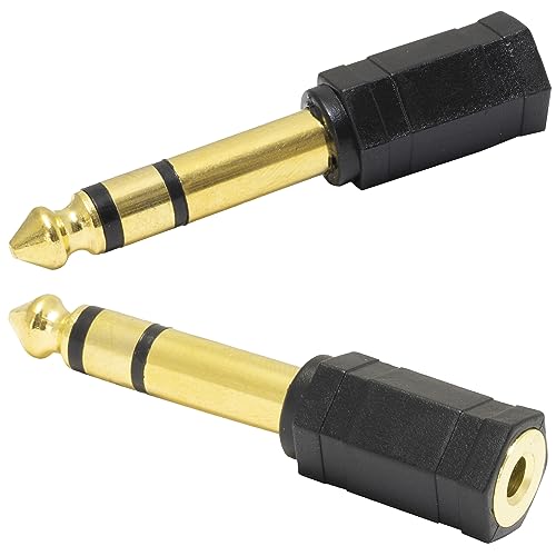AERZETIX – C68925 – Set mit 2 Adaptern/Stecker männlich 6,3 mm Stereo-Klinke auf 3,5 mm buchse weiblich – vergoldeter stecker – kopfhörer-Lautsprecher-audiokabel heimkino von AERZETIX