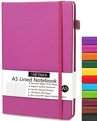 AEYAKA Liniert notizbuch A5 Journal Notizbuch A5 Liniertes Tagebuch Hardcover und Elastischem Verschlusst Stifthalter PU-Lederhülle Thick 80gsm Paper, 15 x 21 cm (Liniert, Beere) von AEYAKA