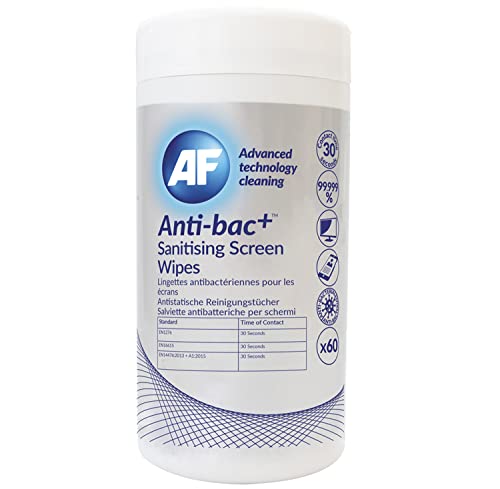 AF Anti-Bac+ Antibakterielle Reinigungstücher, antibakterielle Bildschirmreinigungstücher; 60 Feuchttücher; Für Handys, Fernseher, Laptops, Monitore, Tablets, LED-, LCD- und Plasma-Bildschirme von AF