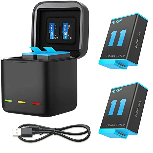 AFAITH 2stk. Akkus mit Ladegerät Set,3 Kanälen Akku-Speicherbox,2 wiederaufladbaren Lithium-Ionen-Akku für Go Pro Hero 12 Hero 11 Hero 10 Hero 9 Black(Ladegerät + 2 Batterien) von AFAITH
