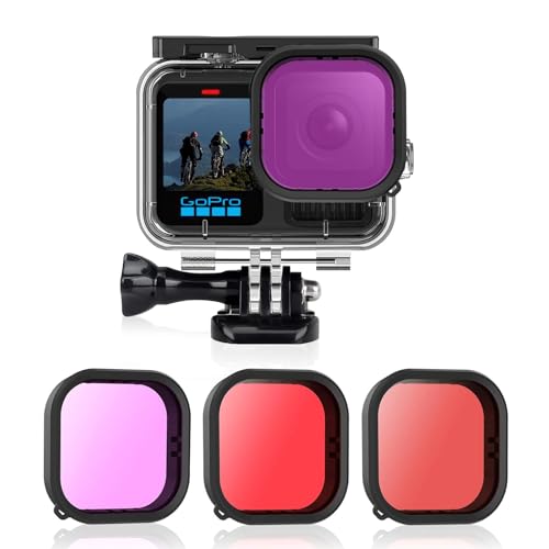 AFAITH 3er-Pack Tauchfilter Kit + Wasserdichtes Gehäuse für GoPro Hero 9 10 11 12 Black, Unterwasser-Tauchfotografie Schutzgehäuse Shell Cover + 3er Pack Tauchfilter für GoPro Hero 9 10 11 12 von AFAITH