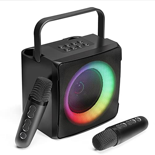 AFAITH Karaoke Maschine mit 2 Kabellosen Mikrofonen,Tragbare Karaoke-Anlage für Kinder Mädchen Jungen Geschenke,Bluetooth Lautsprecher mit RGB-Beleuchtung und Gesangswechsler von AFAITH