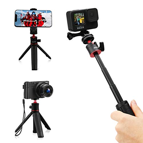 AFAITH Mini Selfie Stativ für GoPro und Handy, Erweiterter Tisch Selfie-Stick Einbeinstativ für GoPro Hero 11 10 9 8 7 6 5 Black Session Osmo Action Kamera iPhone/Huawei/Samsung/Xiaomi/LG von AFAITH