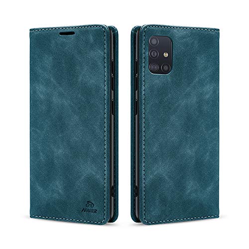AFARER Brieftasche Handyhülle Kompatibel mit Samsung Galaxy A52 / A52 5G Klappbar Ledertasche Stoßfest Schutz hülle mit Kartenfach Ständer - Blau von AFARER